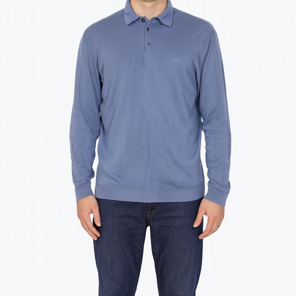 Emporio Armani Long Sleeve Polo 36 Blue Grey 100% Cotton Smart Casual